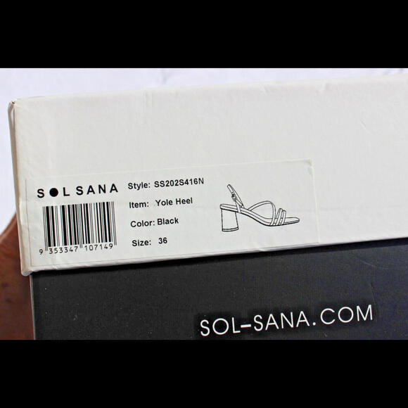NEW SOL SANA YOLE 2.5" ROUND KNOBBED HEEL BLACK LEATHER STRAPS SIZE US 5 & 10 - Picture 8 of 8
